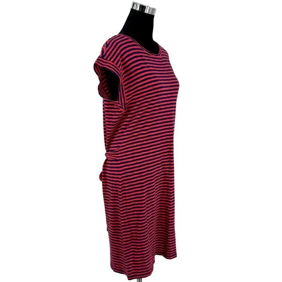 J. Crew Striped Casual Blue Red Cotton Tie Waist Nautical Preppy Shirt Dress LG - Picture 8 of 15